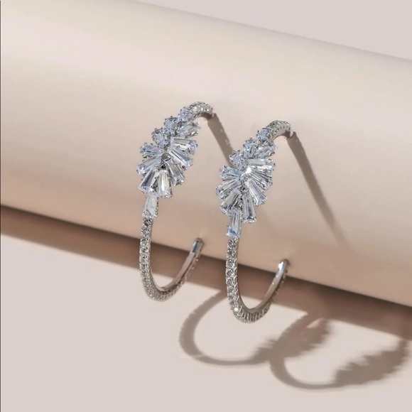 Jewelry - White Sapphire Sterling Silver Hoop Earrings